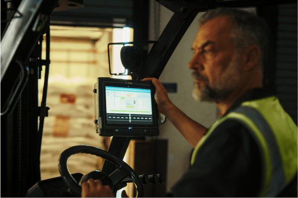 Bar Code Data Mobile Device being used by Forklift Driver