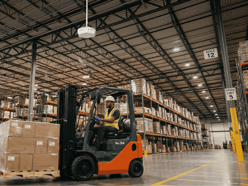 RFID scanner in warehouse with forklift truck