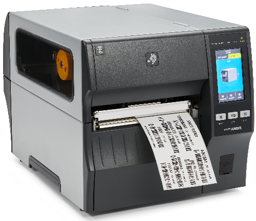 Zebra ZT421 6-Inch Industrial Label Printer printing to the right 